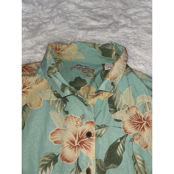 Jamaica Jazz Women’s Sz. XL green tropical Design Silk Blend Button Up Shirt - Picture 6 of 12